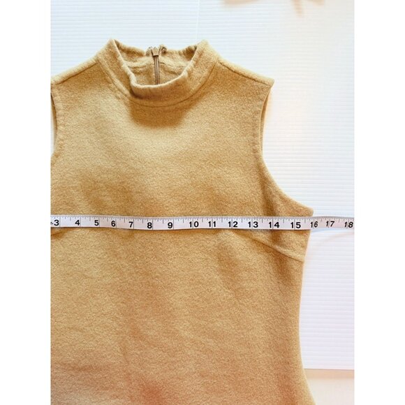 Kenar Neutral Tan Wool Blend Dress  Minimalist Crêpe/Tan Sleeveless Midi Career - Picture 7 of 10